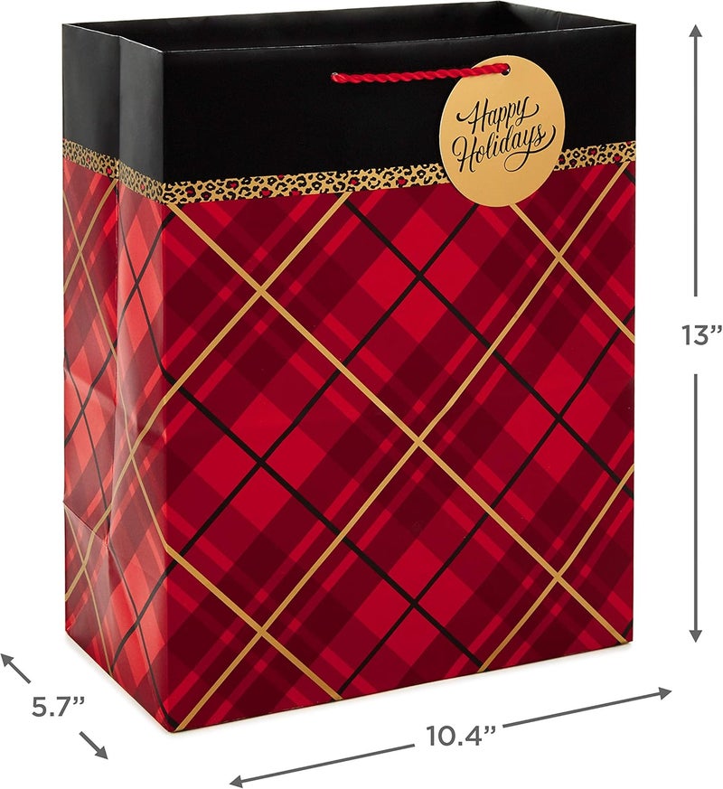 Hallmark 13" Christmas Gift Bags - Red, Gold and Black Plaid, Leopard Print, Giraffe Print (4 Large Gift Bags) for Holiday Parties, Hanukkah, Winter Weddings - Image 3